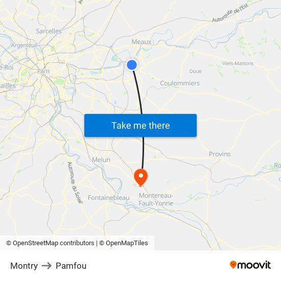 Montry to Pamfou map
