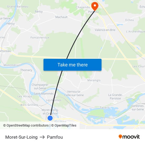 Moret-Sur-Loing to Pamfou map