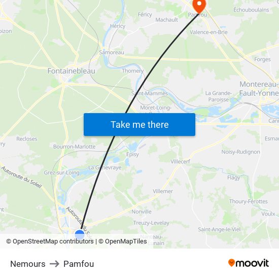 Nemours to Pamfou map