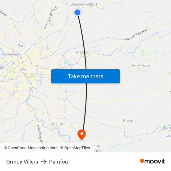 Ormoy-Villers to Pamfou map