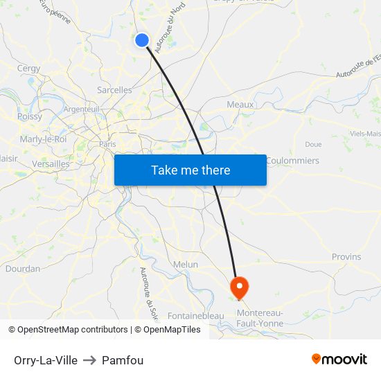 Orry-La-Ville to Pamfou map