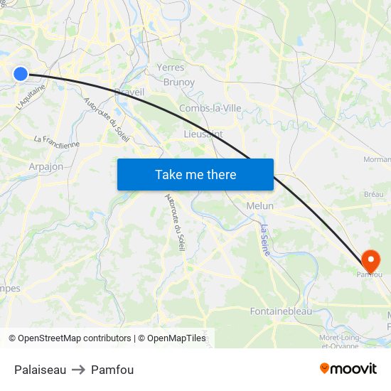 Palaiseau to Pamfou map