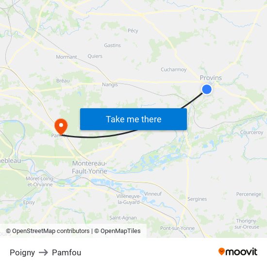 Poigny to Pamfou map