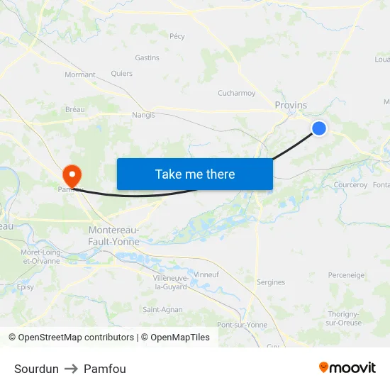 Sourdun to Pamfou map