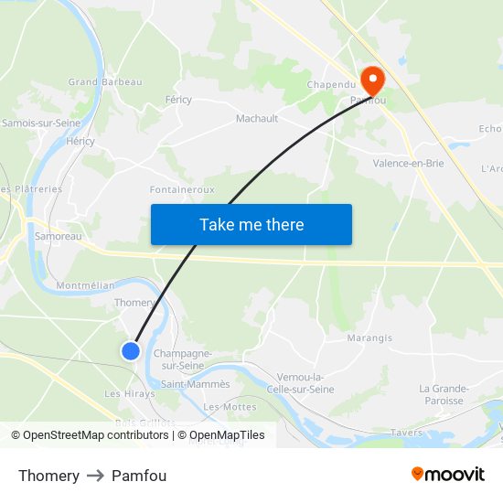 Thomery to Pamfou map