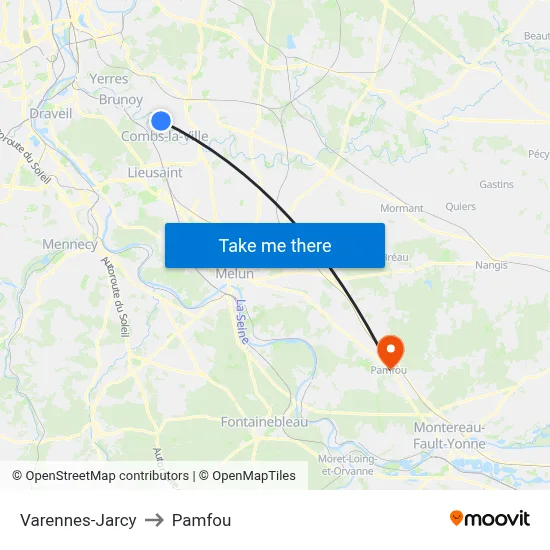 Varennes-Jarcy to Pamfou map