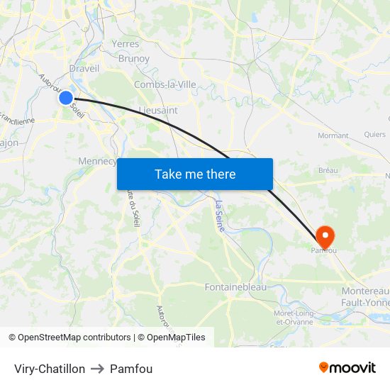 Viry-Chatillon to Pamfou map