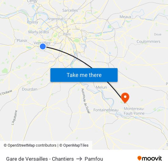 Gare de Versailles - Chantiers to Pamfou map