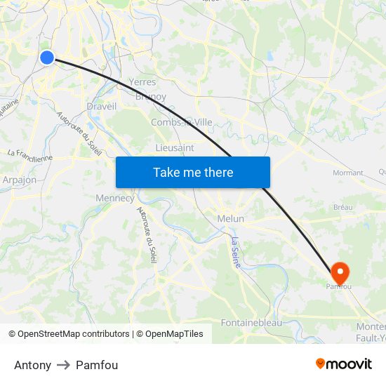 Antony to Pamfou map