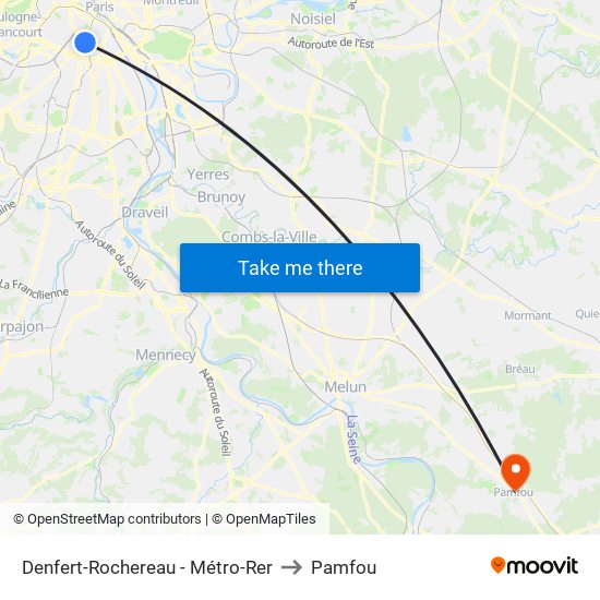 Denfert-Rochereau - Métro-Rer to Pamfou map