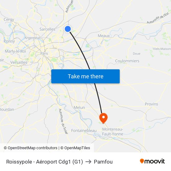 Roissypole - Aéroport Cdg1 (G1) to Pamfou map