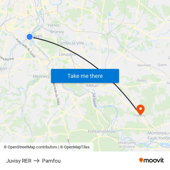 Juvisy RER to Pamfou map