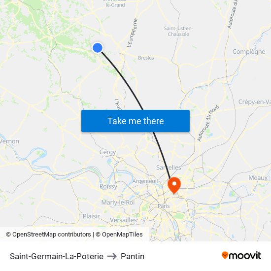 Saint-Germain-La-Poterie to Pantin map