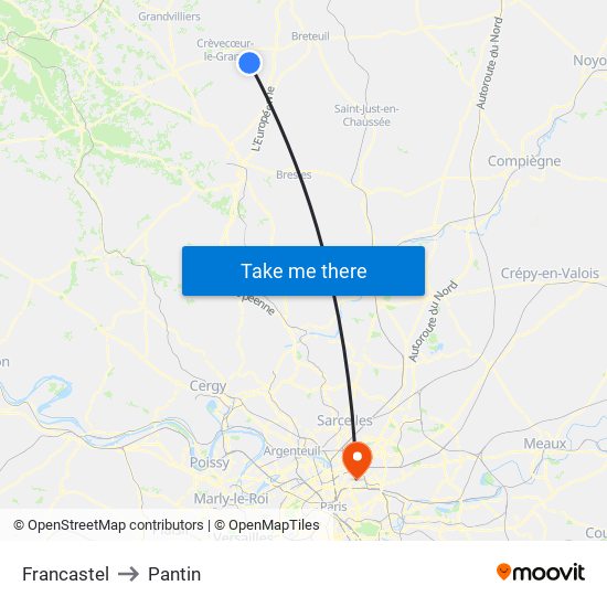 Francastel to Pantin map