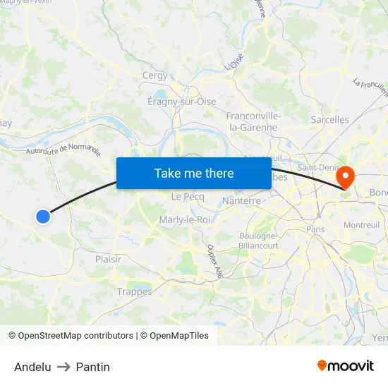 Andelu to Pantin map