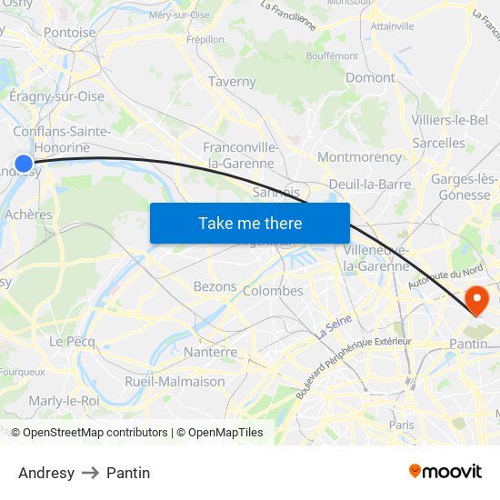 Andresy to Pantin map