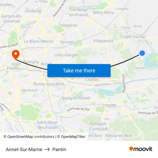 Annet-Sur-Marne to Pantin map