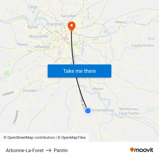Arbonne-La-Foret to Pantin map