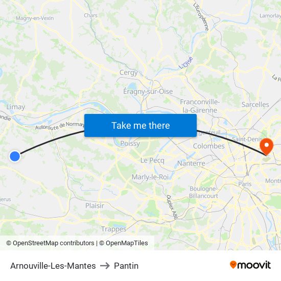 Arnouville-Les-Mantes to Pantin map