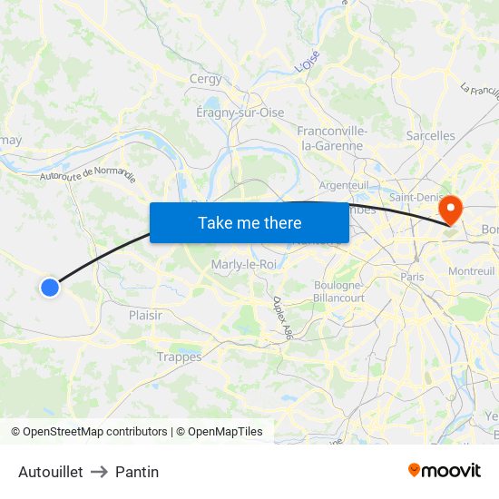 Autouillet to Pantin map