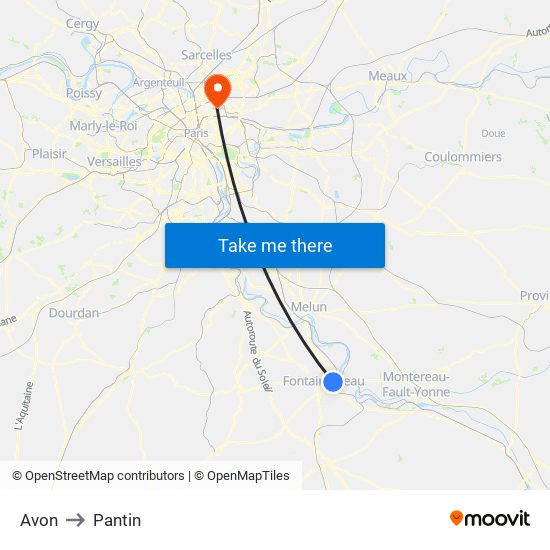 Avon to Pantin map