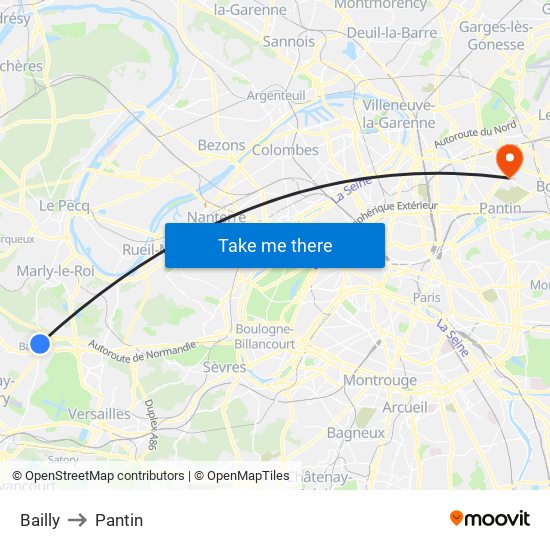Bailly to Pantin map