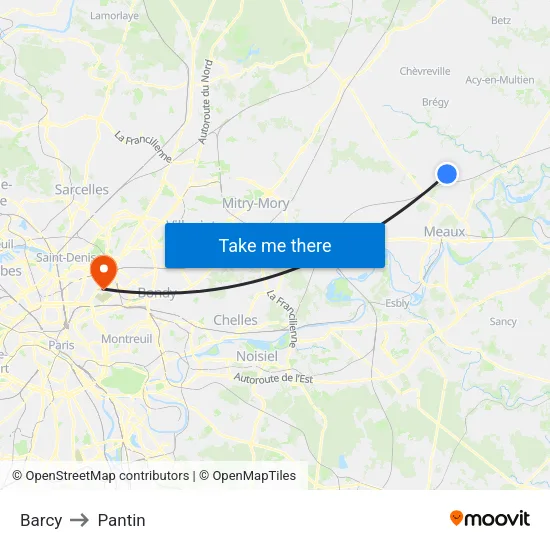 Barcy to Pantin map