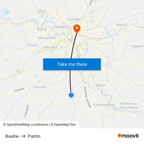 Baulne to Pantin map
