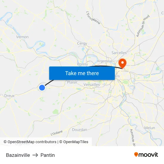 Bazainville to Pantin map