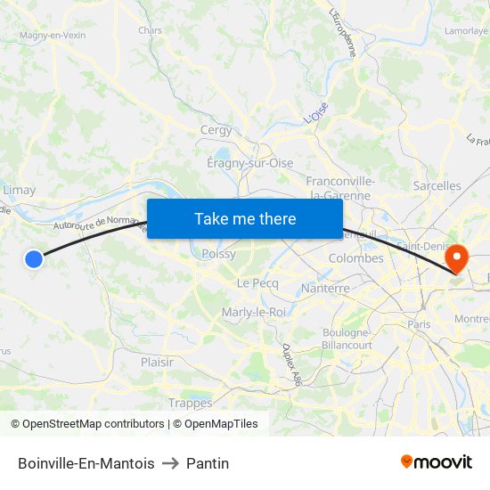 Boinville-En-Mantois to Pantin map