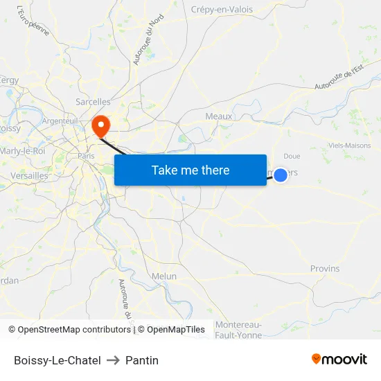 Boissy-Le-Chatel to Pantin map