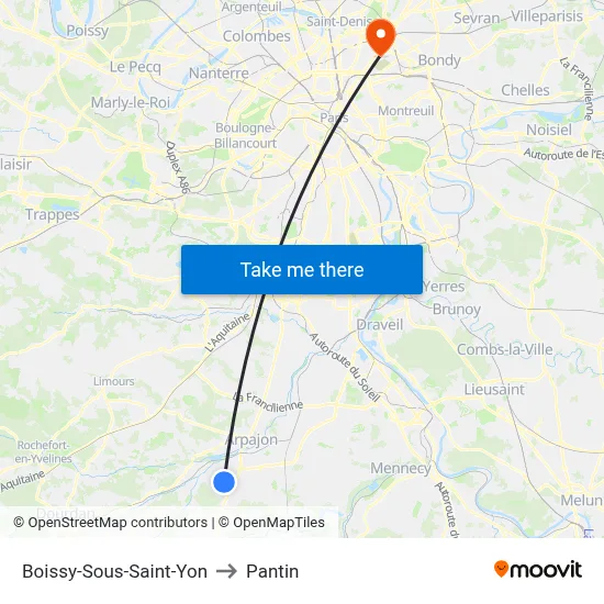 Boissy-Sous-Saint-Yon to Pantin map