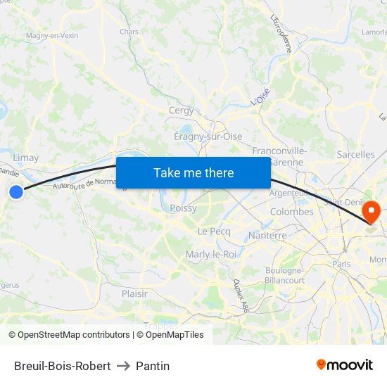 Breuil-Bois-Robert to Pantin map