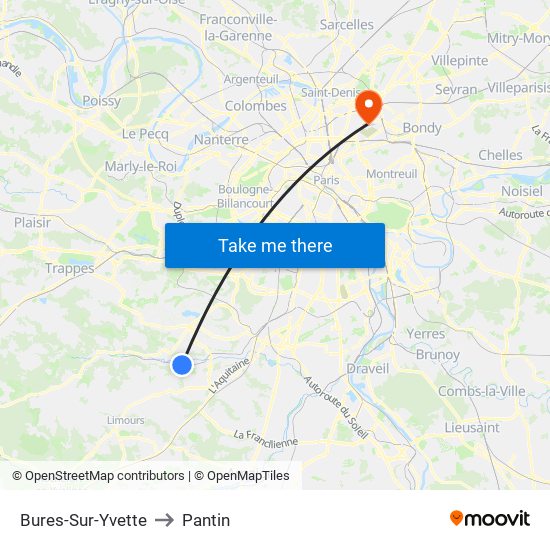 Bures-Sur-Yvette to Pantin map