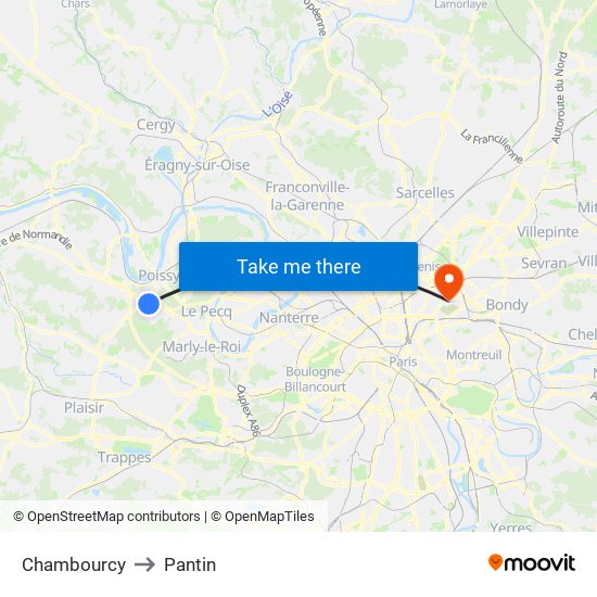 Chambourcy to Pantin map