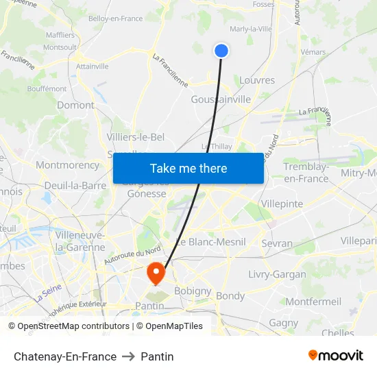 Chatenay-En-France to Pantin map