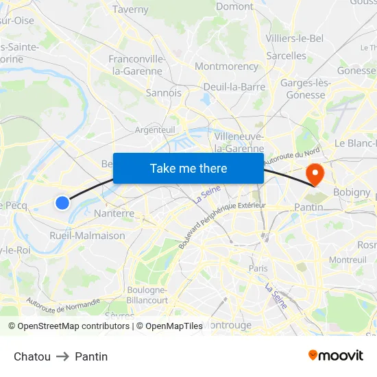 Chatou to Pantin map
