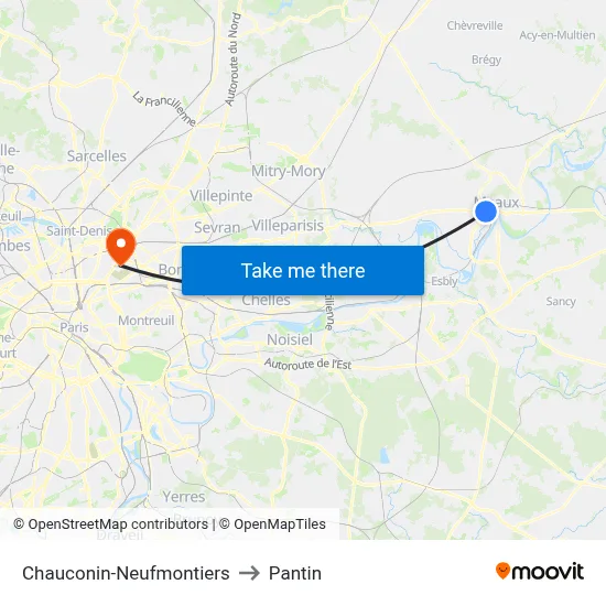 Chauconin-Neufmontiers to Pantin map