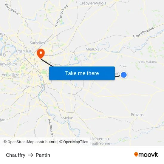 Chauffry to Pantin map