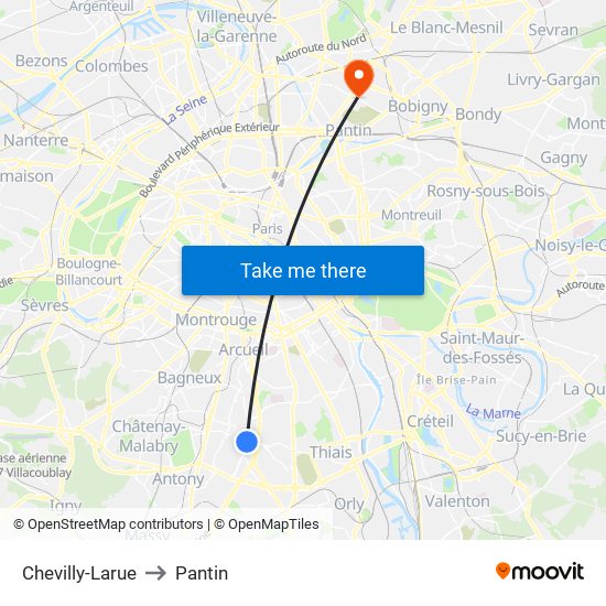 Chevilly-Larue to Pantin map
