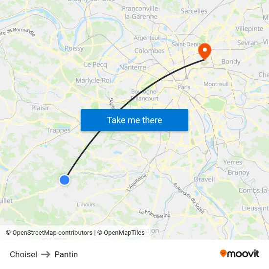 Choisel to Pantin map