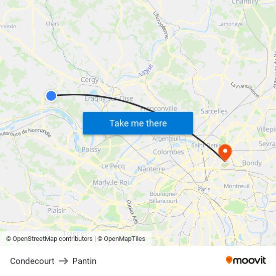 Condecourt to Pantin map
