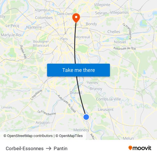 Corbeil-Essonnes to Pantin map
