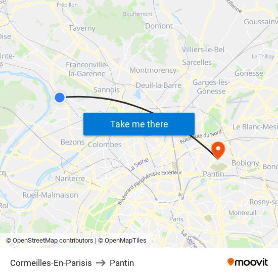 Cormeilles-En-Parisis to Pantin map