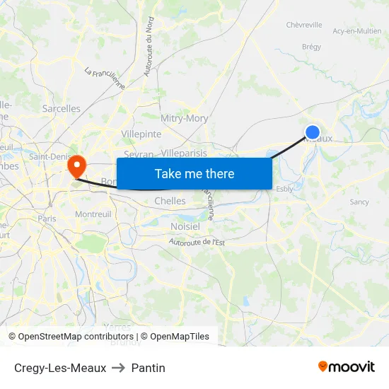 Cregy-Les-Meaux to Pantin map