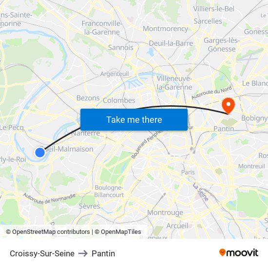 Croissy-Sur-Seine to Pantin map