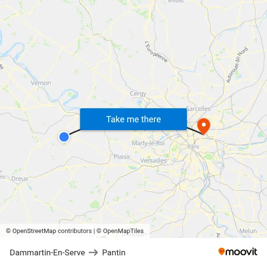 Dammartin-En-Serve to Pantin map