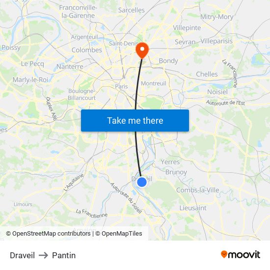 Draveil to Pantin map