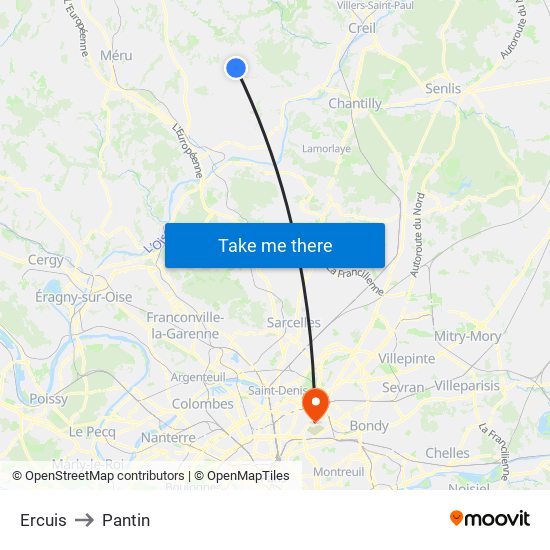 Ercuis to Pantin map