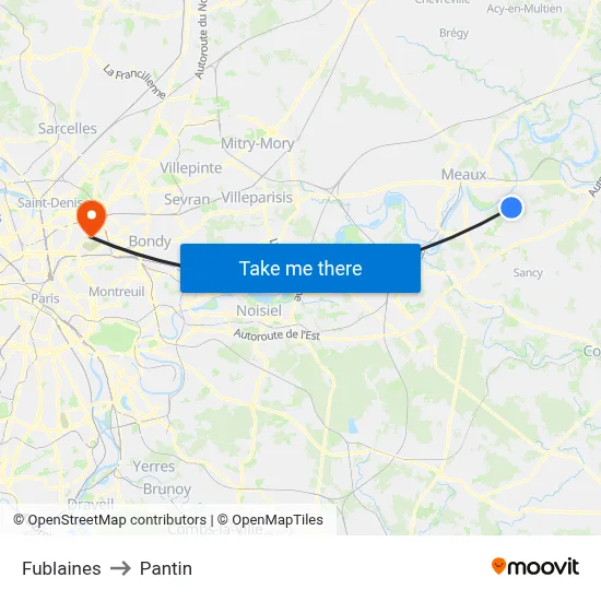 Fublaines to Pantin map